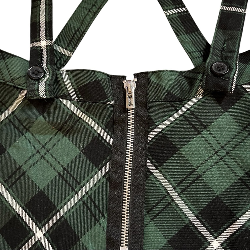 Royal Bones By Tripp Green Plaid Suspenders Skirt - Picture 5 of 6